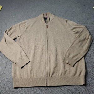 Tommy Hilfiger Sweater Jacket Mens 2XL XXL Zip Up Tan Beige